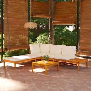 Set mobilier grădină perne alb/crem, 3 piese, lemn de acacia