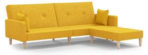Canapea extensibilă 2 locuri, cu taburet, galben, textil