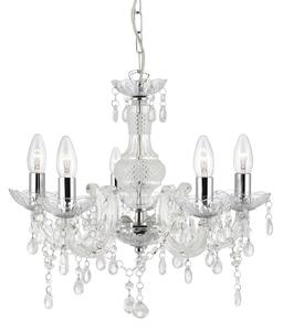Searchlight Marie Therese candelabru, clar, 5 becuri, reglabil, Transparent, Camera de zi / sufragerie, Metal