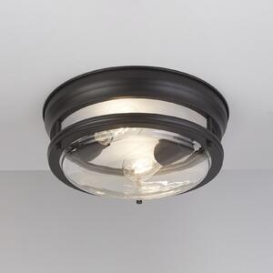 Searchlight Plafonieră Glasgow cu abajur din sticlă, IP44 negru, reglabil, Negru, Metal, Design industrial, Plafon rotund direct