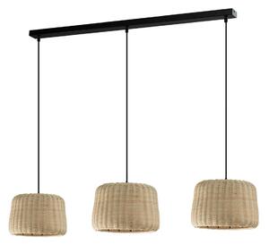 Aluminor Lampa suspendată Xenia, trei abajururi împletite, reglabil, Lemn, Camera de zi / sufragerie, Lemn, Scandinavă