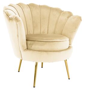 KONDELA Fotoliu în stilul Art-deco, bej ţesătură Velvet/gold crom auriu, NOBLEO