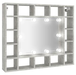 Dulap cu oglindă și LED, gri beton, 91x15x76,5 cm