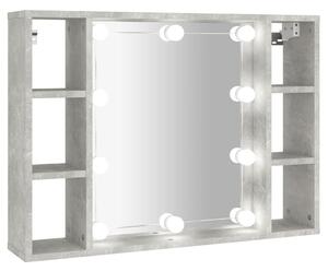Dulap cu oglindă și LED, gri beton, 76x15x55 cm