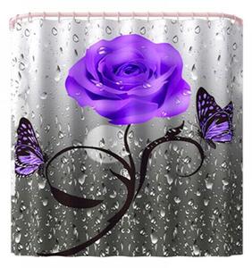 Set baie 4 piese: perdea, covorase si husa de toaleta, Purple Rose
