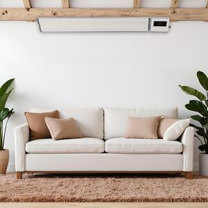 2800W/1400W ElectricSun alb, panou radiant infrarosu interior exterior incalzitor electric cu termostat cu Wi-Fi si APP internet TUYA, 180x15 cm
