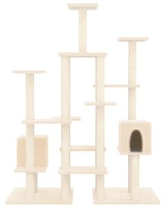 Ansamblu de pisici cu stâlpi din funie de sisal, crem, 145 cm
