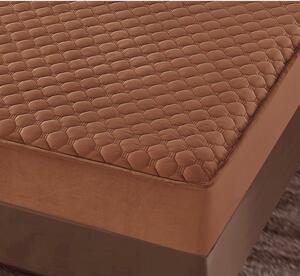 Set husa cu elastic pentru pat, 3 piese, catifea, 180×200 cm, Maro