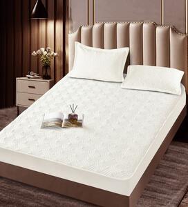 Set husa cu elastic pentru pat, 3 piese, catifea, 180×200 cm, Alb