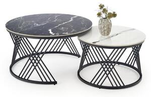 Set 2 masute cafea FLAMINGO, negru cu efect de marmura/alb cu efect de