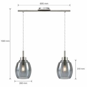 BRILAGI - LED lustră pe cablu RETRO GLASS 2xE27/60W/230V crom mat/gri fumuriu