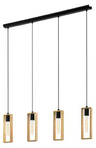 EGLO Littleton lampă suspendată, negru/maro, 4 becuri, reglabil, Lemn, Camera de zi / sufragerie, Lemn