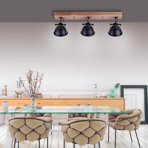 JUST LIGHT. GmbH Plafonieră Samia, 3 lumini, lemn de mango, negru, reglabil, Lemn, Camera de zi / sufragerie, Lemn, Design industrial, Plafon semicircular cu spațiere