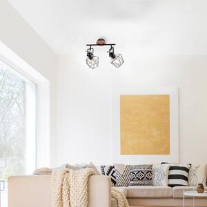 JUST LIGHT. GmbH Plafonieră Jaro reglabilă negru/lemn cu 2 lumini, reglabil, Negru, Camera de zi / sufragerie, Metal, Modern, Plafon cu flacără multiplă