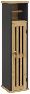 HOMCOM Dulap de Baie Subțire din Bambus, Dulap de Depozitare cu Bară Detașabilă, Raft Reglabil și Ușă, 18x18x75 cm, Negru | Aosom Romania