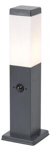 Lampă de exterior gri închis cu sticlă opală 45cm IP44 cu priză și senzor de mișcare - Malios