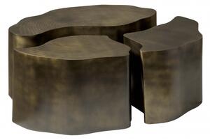 Set 3 masute de cafea cu formă neregulată din lemn 103x75x39 cm alama