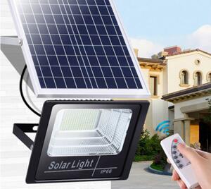 Proiector solar 125 LED, putere 80 W, cu panou solar si telecomanda