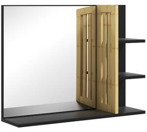 HOMCOM Oglindă de Baie cu Poliță, Oglindă Montată pe Perete, Oglindă cu 4 Rafturi de Depozitare pentru Machiaj, 45x15x58.5 cm, Negru | Aosom Romania