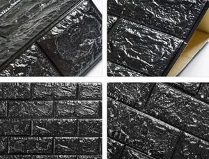 Set 5 x Tapet negru caramida, autoadeziv, 77 x 70 cm, spuma moale 3D