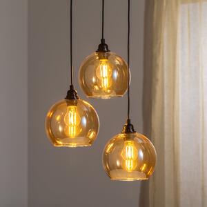 Opviq Lampă suspendată aur 021 3 becuri rondel sticlă Ø20cm, reglabil, Auriu / Alamă, Camera de zi / sufragerie, Sticlă, Modern