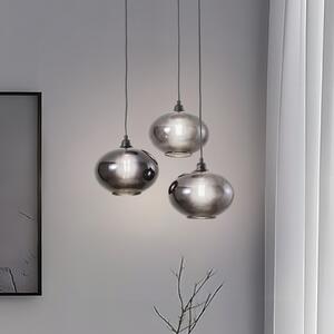 Opviq Lampă suspendată Smoked 051 3 becuri rondel sticlă Ø27cm, reglabil, Gri, Camera de zi / sufragerie, Sticlă, Modern