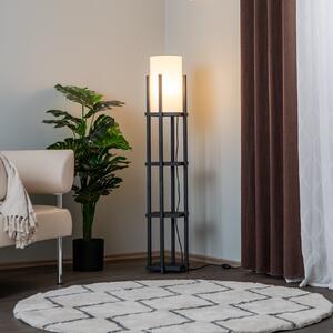 Opviq Lampadar 8111 negru, raft, abajur textil alb, Negru, Camera de zi / sufragerie, Țesătură / Textil, Modern