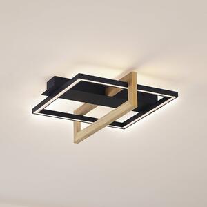 Lindby plafonieră LED Holamu, 46cm, negru, lemn, metal, Negru, Camera de zi / sufragerie, Aluminiu, Modern