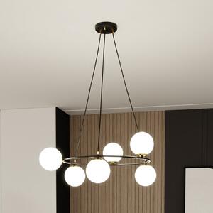 Euluna Lampă suspendată Glassy 6 becuri, rotundă, sticlă opală, reglabil, Negru, Camera de zi / sufragerie, Sticlă, Modern