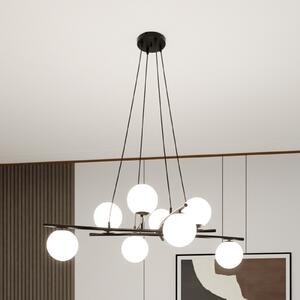 Euluna Lampă suspendată Glassy, încrucișată, 8 becuri, sticlă opală, reglabil, Negru, Camera de zi / sufragerie, Sticlă, Modern