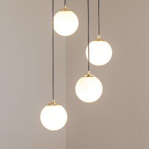 Euluna Lampă suspendată Glassy, 4 becuri, rotundă, negru/opal, reglabil, Negru, Camera de zi / sufragerie, Sticlă, Modern