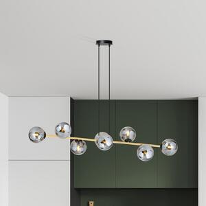 Euluna Lampă suspendată Glassy, 8 becuri, negru/auriu/grafit, reglabil, Negru, Camera de zi / sufragerie, Sticlă, Modern