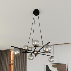 Euluna Lampă suspendată Glassy, încrucișată, 8 becuri, sticlă grafit, reglabil, Negru, Camera de zi / sufragerie, Sticlă, Modern
