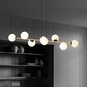 Euluna Lampă suspendată Glassy, 8 becuri, negru/auriu/opal, reglabil, Negru, Camera de zi / sufragerie, Sticlă, Modern