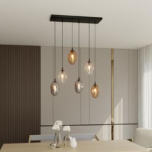 Euluna Lampă suspendată Glassy, 6 becuri, sticlă curbată, colorată, reglabil, Negru, Camera de zi / sufragerie, Metal, Modern