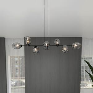 Euluna Lampă suspendată Glassy, 8 becuri, sticlă ovală, grafit, reglabil, Negru, Camera de zi / sufragerie, Sticlă, Modern