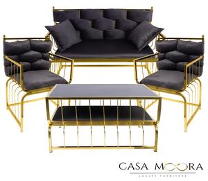 SET CANAPEA CU DOUA FOTOLII + MASA / GOLD