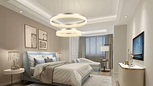 Lustra LED Minimalist Ring, 100W, 2 inele, 50+30cm, alb, telecomanda, lumina rece/calda/neutra, intensitate reglabila