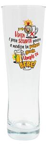 Pahar bere, 500 ml, mesaj funny “Viața e prea scurtă pentru a medita la pahare goale. Umple cu bere!"
