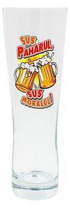 Pahar bere, 500 ml, mesaj funny “Sus paharul, sus moralul!"
