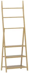 HOMCOM Raft Baie Pliabil pentru Prosoape cu 3 Rafturi și 3 Bare, 53,5x30x153 cm, Lemn Natural | Aosom Romania