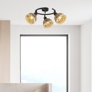 Searchlight Plafonieră Lance, 3 becuri, bambus, reglabil, Negru, Camera de zi / sufragerie, Metal, Modern