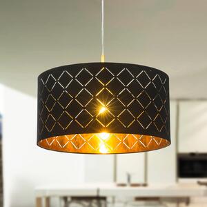 Globo Lampă suspendată Clark, negru/auriu, Ø 40 cm, reglabil, Negru, Camera de zi / sufragerie, Țesătură / Textil