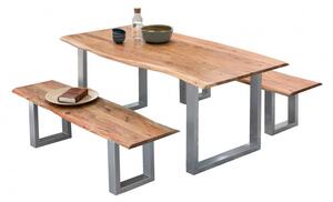 Masa dreptunghiulara cu blat cu din lemn de salcam Tables & Benches 140x80x77 cm maro/argintiu