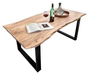 Masa dreptunghiulara cu blat din lemn de salcam Tables & Benches 120x80x77 cm maro deschis/ negru