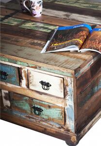 Masuta de cafea patrata din lemn cu spatiu de depozitare Riverboat 90x90x47 cm multicolora