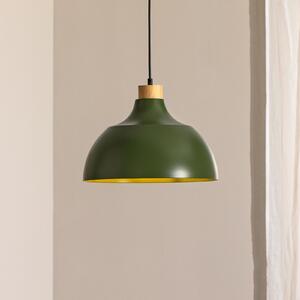 Envostar Lampa suspendată Kaitt, verde închis, Ø 34 cm, detaliu din lemn, reglabil, Verde, Camera de zi / sufragerie, Metal, Scandinavă