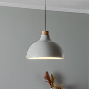 Envostar Lampă suspendată Kaitt, bej, Ø 34 cm, detaliu din lemn, reglabil, Bej, Camera de zi / sufragerie, Metal, Scandinavă