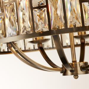 Searchlight Suspensie Bijou, 8 lumini, alamă, sticlă de cristal, reglabil, Auriu / Alamă, Camera de zi / sufragerie, Metal