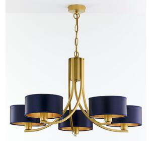 Jupiter 2094 - Candelabru ARTHUR suspendat cu lanț, 5xE27/15W/230V, albastru/auriu